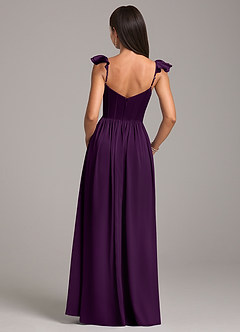 Azazie Denisse Bridesmaid Dresses Grape A-Line Ruched Stretch Satin Dress image2