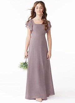 Azazie Bondi Junior Dusk A-Line Bow Chiffon Dress image2