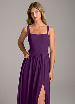 Azazie Rosaline Bridesmaid Dresses Grape A-Line Side Slit Chiffon Dress image2