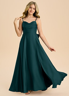 Azazie Bear Junior Robe Trapèze en Satin extensible Encolure en Forme de Cœur Vert Pin image1