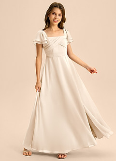 Azazie Azey Junior Jurk van Chiffon met A-Lijn Ruches Wit Albast image4