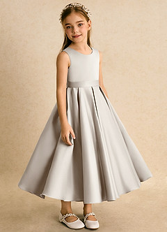 Azazie Junebuj vestidos de niña de las flores Vestido de Escarcha de Satin Mate de Princesa con Plisado image5