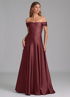 Azazie Seriana Vestidos de damas de honor Vestido de Merlot de Satén Elástico de Corte en A Convertible con Vestidos sin tirantes image1