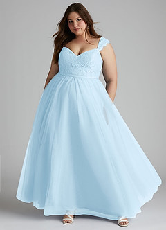 Azazie Luxi Vestidos de damas de honor Vestido de Azul Cielo de Tul de Corte en A con Plisado image6
