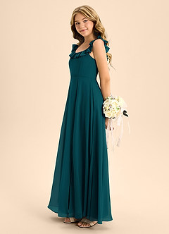 Azazie Callie Junior Abito A-Line in Chiffon Increspato Pino image7