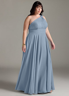 Azazie Charlize Vestidos de madrinha de casamento Vestir Azul Empoeirado de Chiffon de Linha A com Um ombro image10