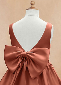 Azazie Margie Flower Girl Dresses Clay A-Line Bow Stretch Satin Dress image7