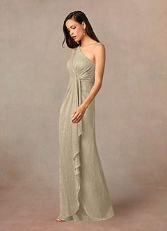 Azazie Theresa Mother of the Bride Dresses Champagne Gold Sheath One Shoulder Metallic Mesh Dress image2