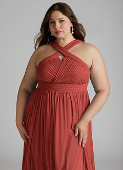 Azazie Hillian Abiti da Damigella Abito A-Line in Maglia con Scollo Halter a Pieghe Terracotta image13