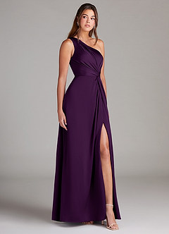 Azazie Brooke Bridesmaid Dresses Grape A-Line One Shoulder Stretch Satin Dress image4