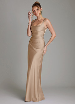 Azazie Agustina Brautjungfernkleider Meerjungfrau-Linie Korsett Stretch-Satin Kleid Taupe image5