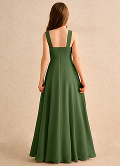 Azazie Makani Girls Formal Robe Demoiselle D'honneur Fillette Robe Trapèze en Mousseline de soie Encolure en Forme de Cœur Olive image2