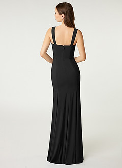 Azazie Alara Bridesmaid Dresses Black Sheath Side Slit Stretch Chiffon Dress image2