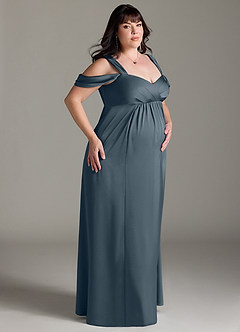 Azazie Rhea Maternity Bridesmaid Dresses A-Line Off-The-Shouler Pleated Stretch Satin Floor-Length Dress image10