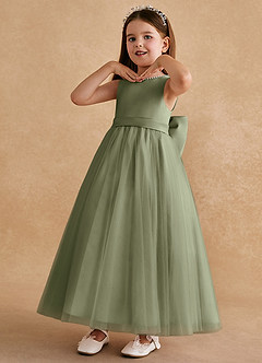 Azazie Cookie Flower Girl Dresses Pistachio A-Line Bow Tulle Dress image4