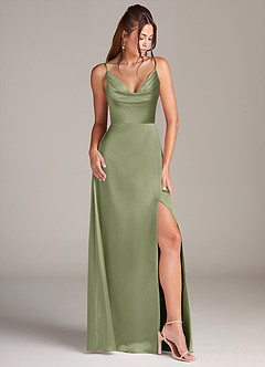 Azazie Sarella Bridesmaid Dresses Garden Sage A-Line Pleated Stretch Satin Dress image3