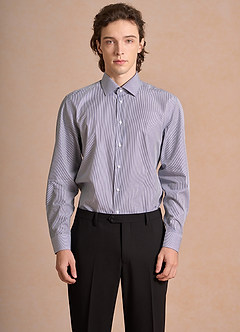 front Aiden White Classic Blue 100% Cotton Non-Iron Striped Dress Shirt