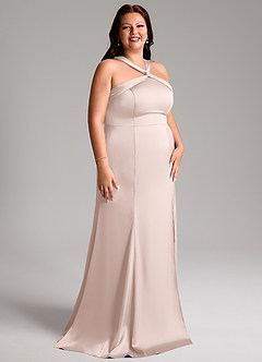 Azazie Rue Bridesmaid Dresses Blushing Pink A-Line Pleated Stretch Satin Dress image12