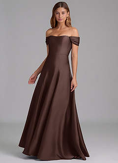 Azazie Seriana Suknie dla druhen Linia A Zza ramienia Satyna elastyczna Do ziemi Sukienka image3