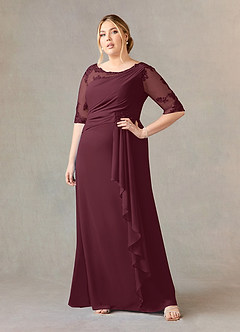 Azazie Dionysus vestidos de madre de la novia Vestido de Cabernet de Gasa de Corte En A con Encaje cuello barco image6
