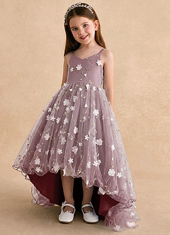 Azazie Celia Flower Girl Dresses Desert Rose A-Line Spaghetti Strap Tulle Dress image5
