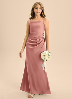 Azazie Renna Junior Rosette A-Line Pleated Stretch Satin Dress image5