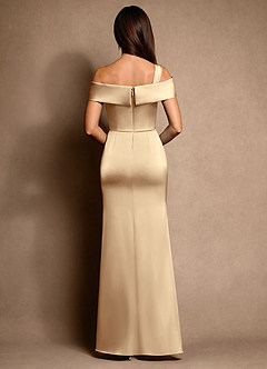 Azazie Altonia Mother of the Bride Dresses Champagne Mermaid Off the Shoulder Stretch Satin Dress image3