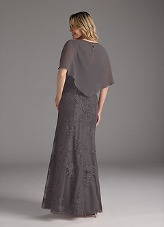 Azazie Whilhelmina Mother of the Bride Dresses Steel Grey Mermaid Lace Chiffon Dress image2