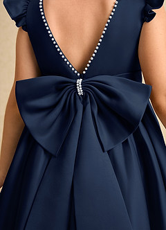Azazie Dumpling Flower Girl Dresses Dark Navy A-Line Bow Matte Satin Dress image6