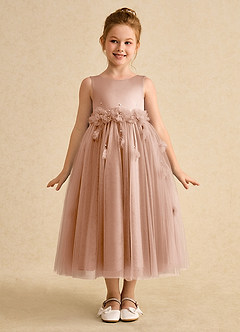 Azazie Lux Flower Girl Dresses Champagne Rose A-Line Beaded Tulle Dress image5