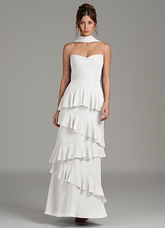 Azazie Imani Bridesmaid Dresses White A-Line Ruched Chiffon Dress image1
