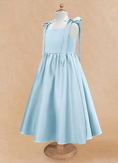 Azazie Chelsie Flower Girl Dresses Sky Blue A-Line Bow Matte Satin Dress image7
