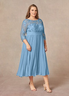 Azazie Tutu Mother of the Bride Dresses Steel Blue A-Line Boatneck Lace Chiffon Dress image10