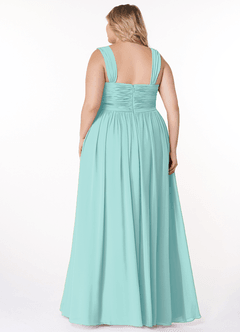 Azazie Zapheira Vestidos de damas de honor Vestido de Aqua de Gasa de Corte en A con Volante image8
