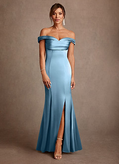 Azazie Boone 신부의 어머니 드레스 인어 오프 더 숄더 스트레치 새틴 플로어 길이 드레스 image2