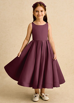 Azazie Babs Flower Girl Dresses Cabernet Ball-Gown Pleated Matte Satin Dress image2