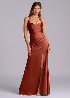 Azazie Destiny Robes de demoiselle d'honneur Robe Sirène en Satin extensible Encolure en Forme de Cœur Terracotta image7