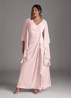 Azazie Manuella Mother of the Bride Dresses Blushing Pink A-Line V-Neck Pleated Chiffon Dress image1