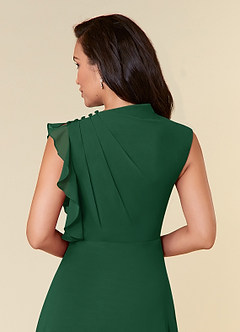Azazie Narine Mother of the Bride Dresses Dark Green A-Line High Neckline Pleated Chiffon Dress image9