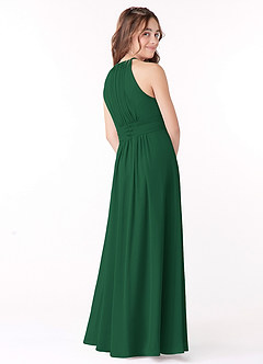 Azazie Bonnie Junior Abito A-Line in Chiffon Plissettato Verde Scuro image3