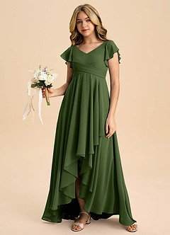 Azazie Caria Junior Olive A-Line Pleated Chiffon Dress image6