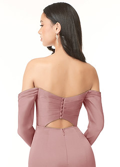 Azazie Hallie Bridesmaid Dresses Dusty Rose Sheath Off-The-Shoulder Long Sleeve Stretch Satin Convertible Dress image7