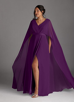 Azazie Isa Mother of the Bride Dresses Grape A-Line V-Neck Pleated Chiffon Dress image10