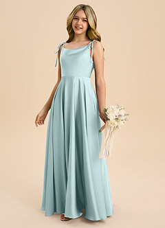 Azazie Popsy Junior Sea Glass A-Line Bow Stretch Satin Dress image7