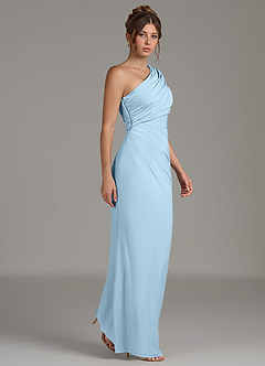 Azazie Essence Robes de demoiselle d'honneur Robe Fourreau en Jersey extensible de qualité supérieure Une épaule Bleu Ciel image6
