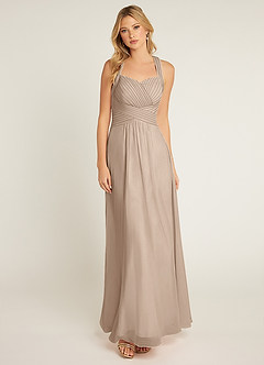Azazie Claudia Final Sale Taupe A-Line Sweetheart Neckline Chiffon Dress image1