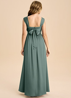 Azazie Hattie Junior Sea Moss A-Line Pleated Stretch Satin Dress image2