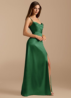 Azazie Erma Bridesmaid Dresses Dark Green A-Line Side Slit Metallic Satin Dress image6