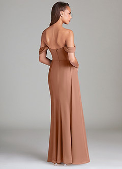 Azazie Amyra Bridesmaid Dresses Bronzer Sheath Off the Shoulder Chiffon Convertible Dress image4