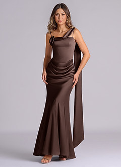 Azazie Inara Bridesmaid Dresses Ganache Mermaid Pleated Stretch Satin Dress image1